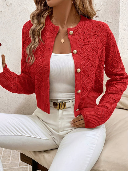 Buttoned Openwork Cardigan