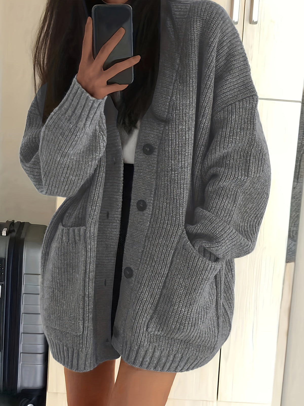Chunky Knit Winter Cardigan, Coffee Brown