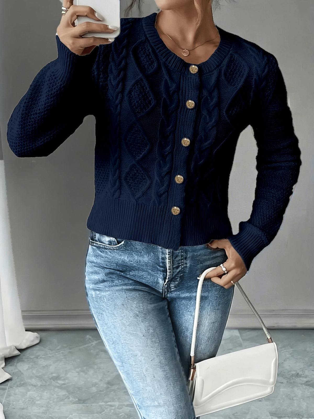 Twisted Knit Winter Cardigan, Black