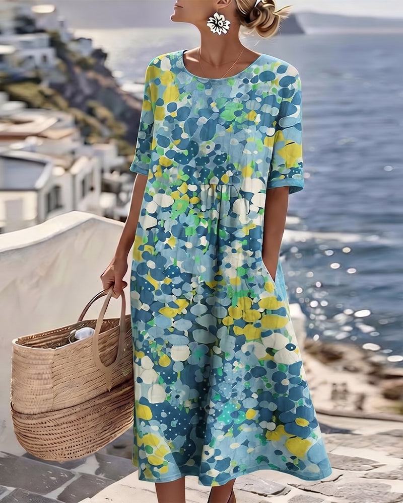 Floral Summer Linen Dress, Pink