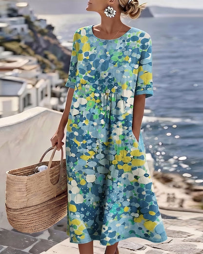 Floral Summer Linen Dress, Pink