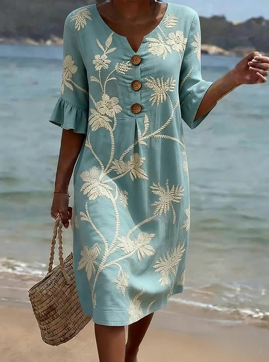 Floral Summer Linen Dress, Blue