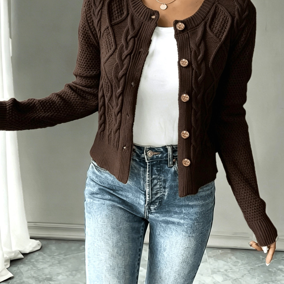 Twisted Knit Winter Cardigan, Black