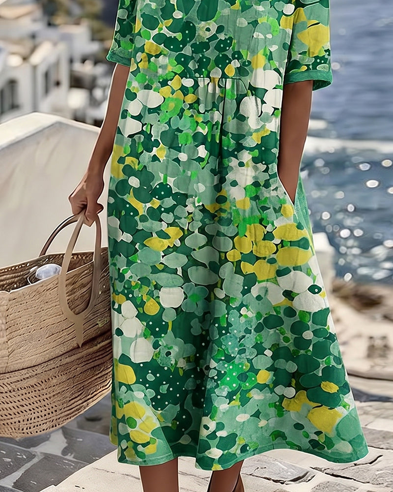 Floral Summer Linen Dress, Pink