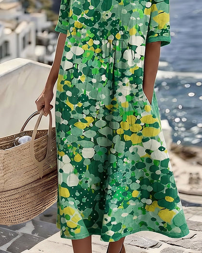 Floral Summer Linen Dress, Pink