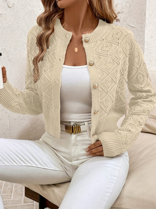 Buttoned Openwork Cardigan