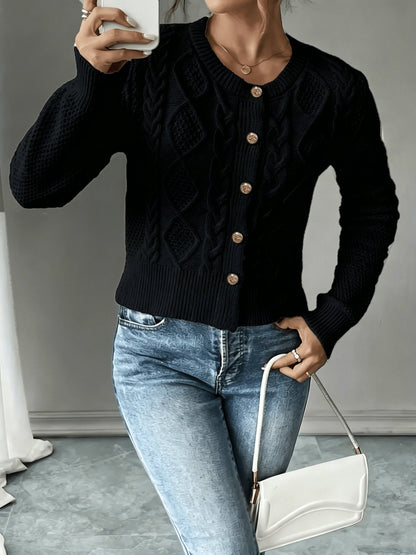 Twisted Knit Winter Cardigan, Black