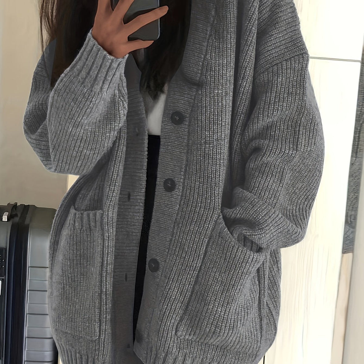Chunky Knit Winter Cardigan, Coffee Brown