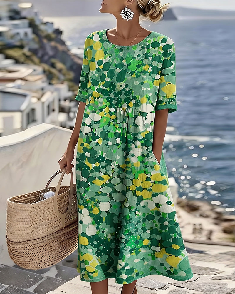 Floral Summer Linen Dress, Pink