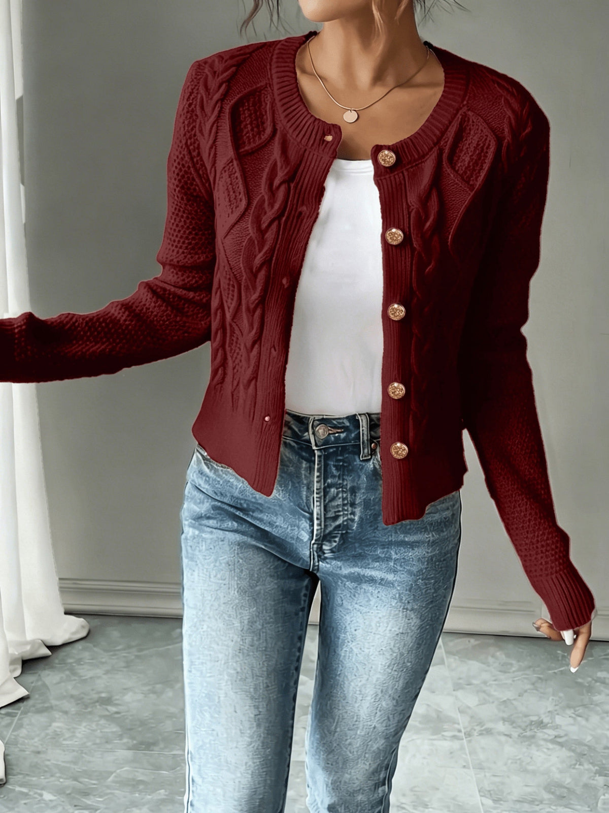 Twisted Knit Winter Cardigan, Black
