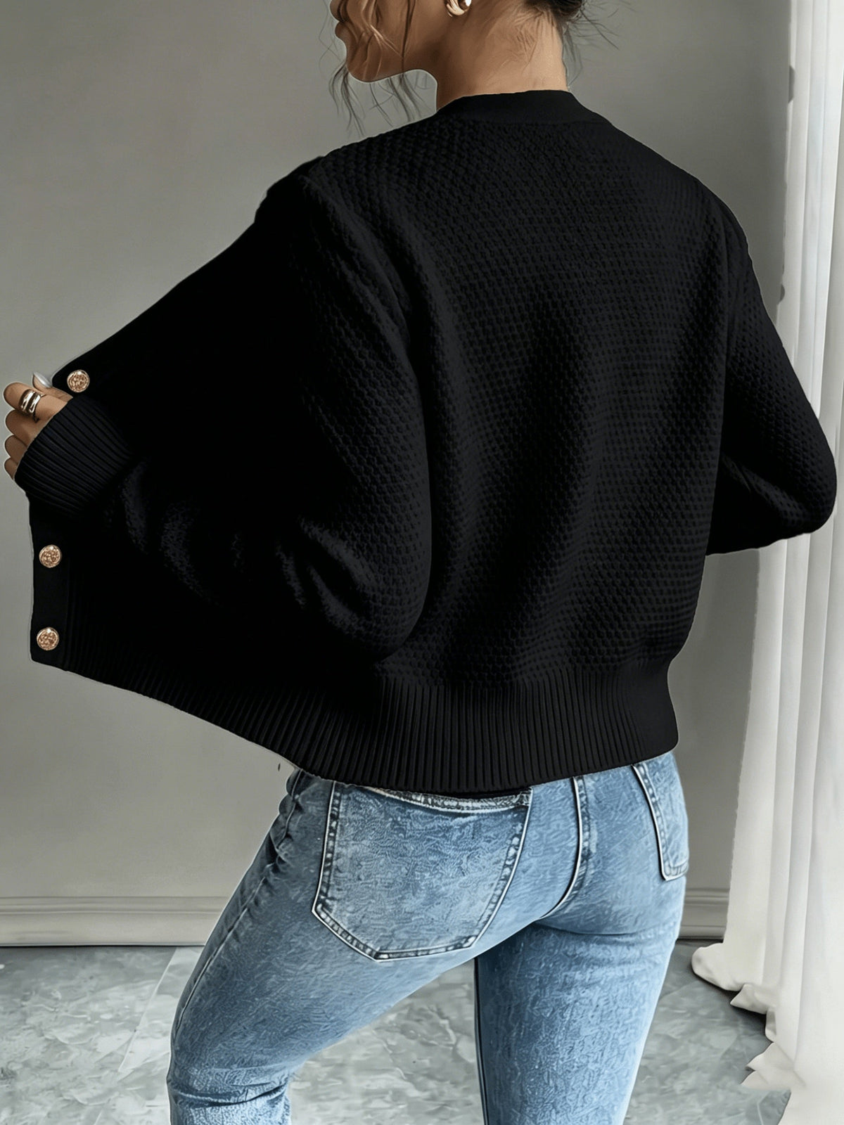 Twisted Knit Winter Cardigan, Black