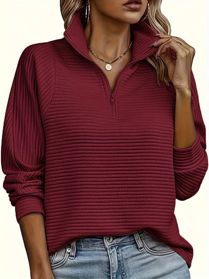 Ribbed Zip Neck Jumper, Pink