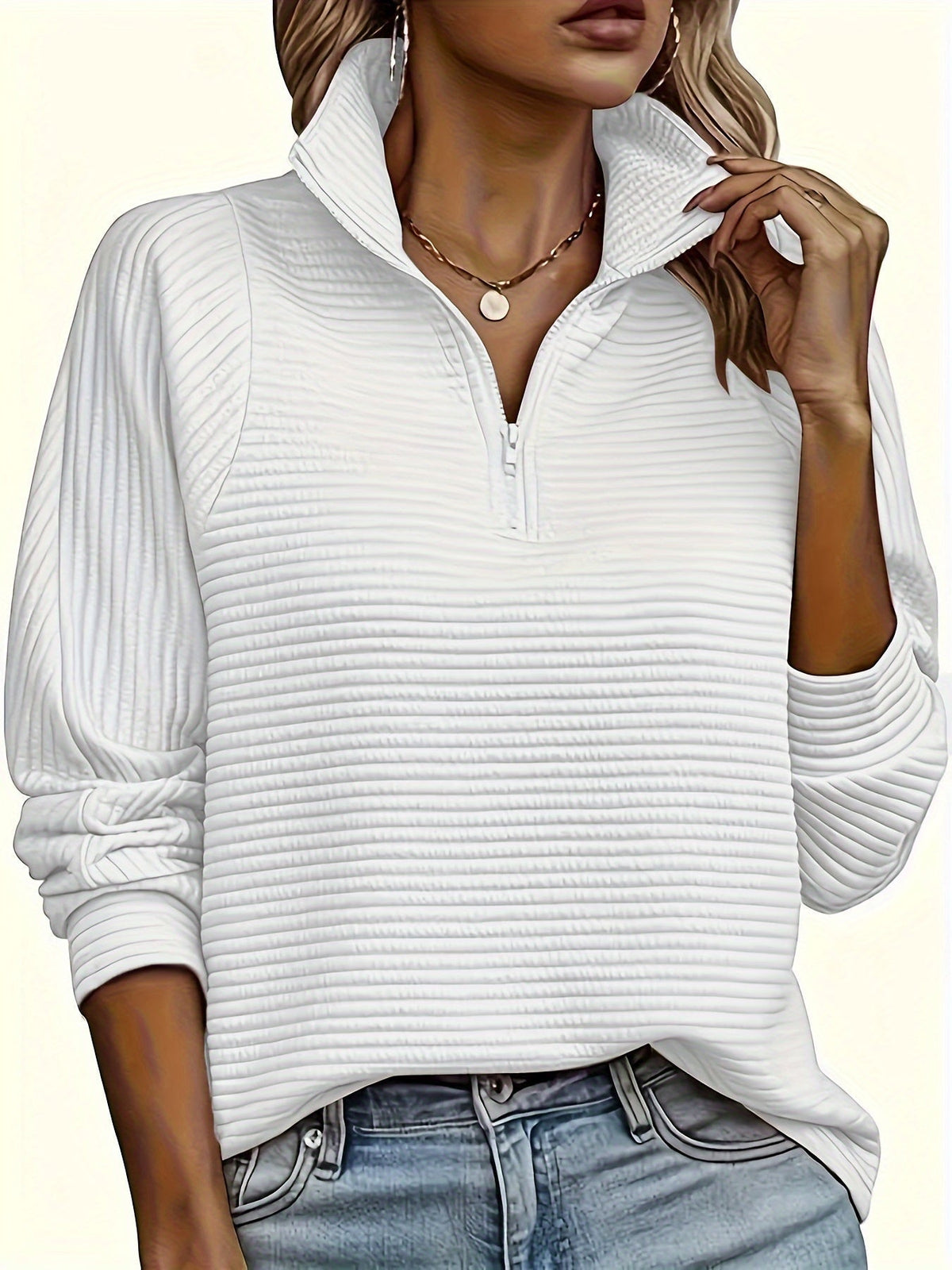 Ribbed Zip Neck Jumper, Pink