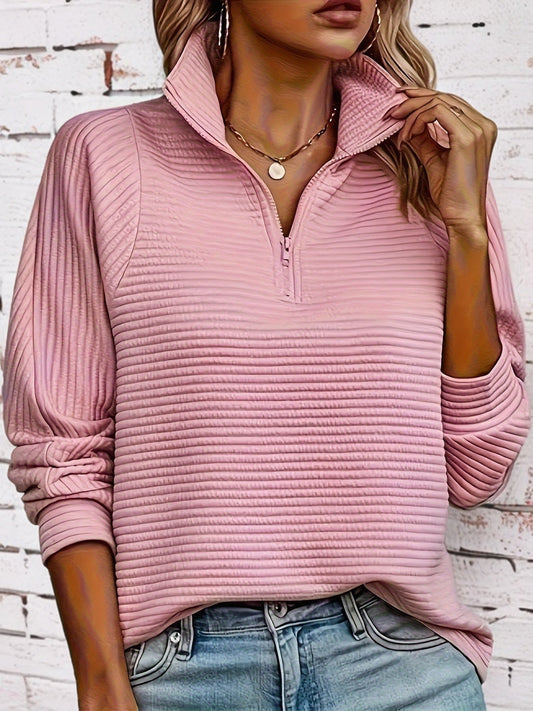 Ribbed Zip Neck Jumper, Pink