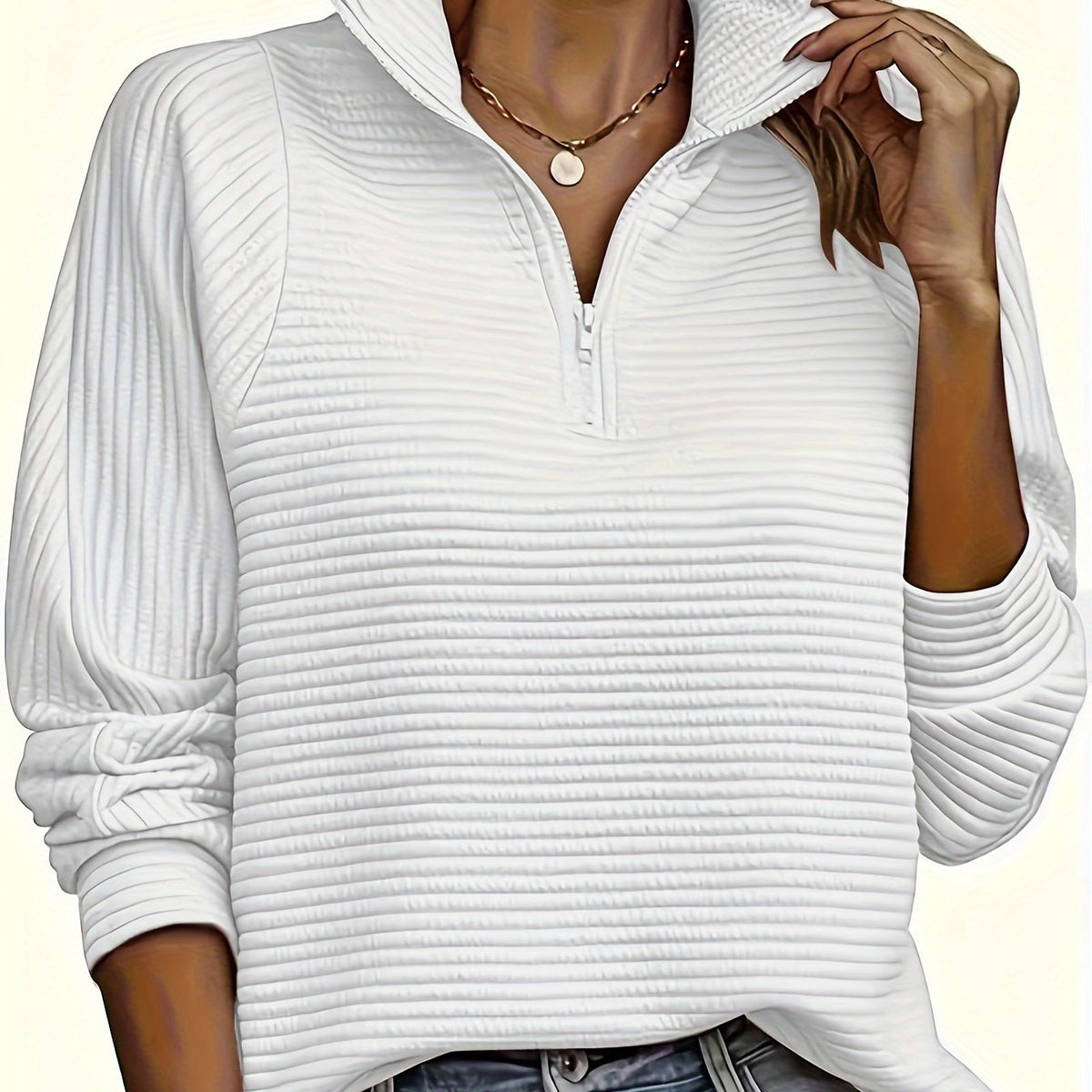 Ribbed Zip Neck Jumper, Pink
