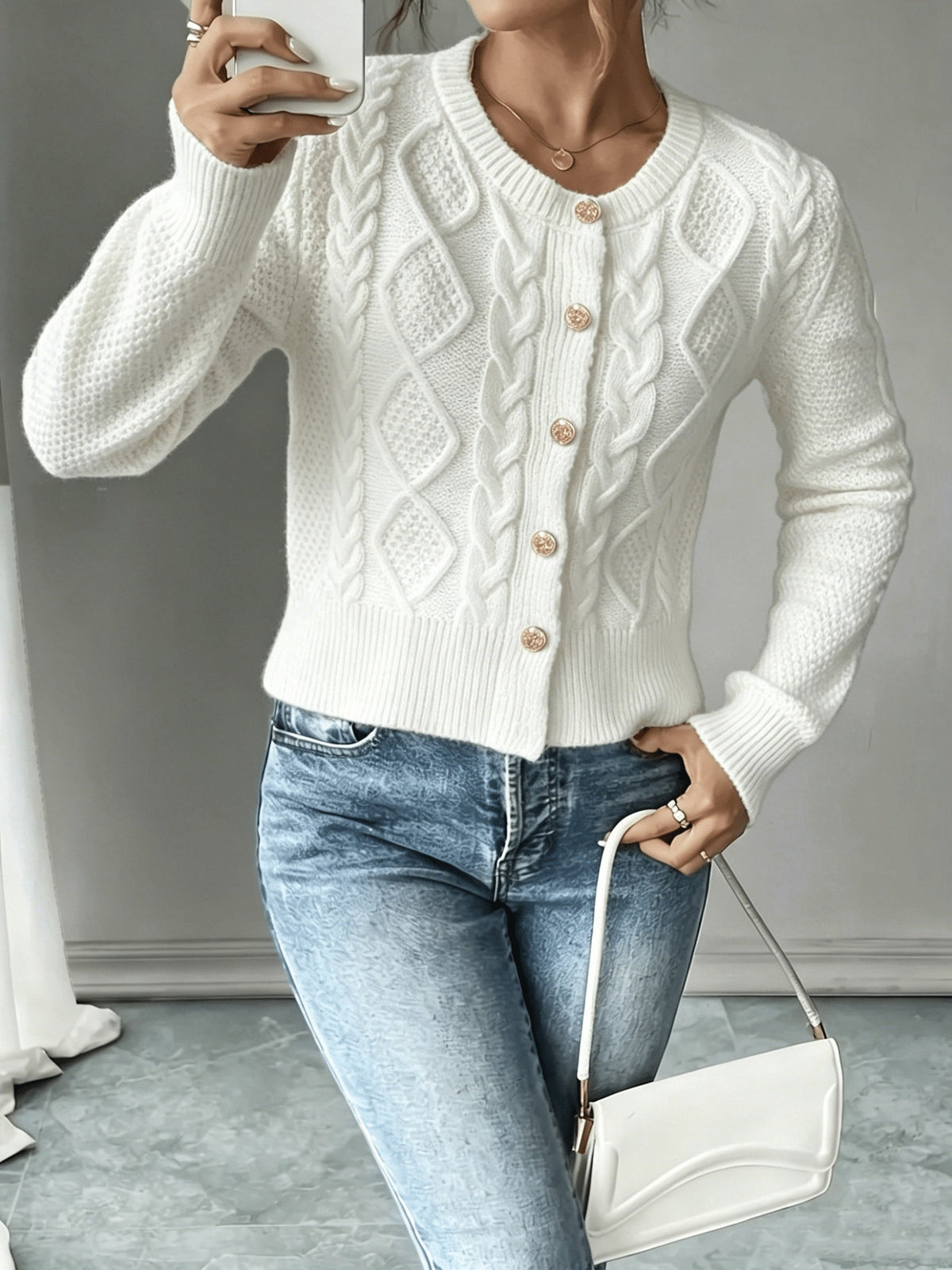 Twisted Knit Winter Cardigan, Black