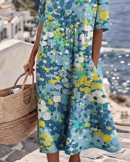 Floral Summer Linen Dress, Pink