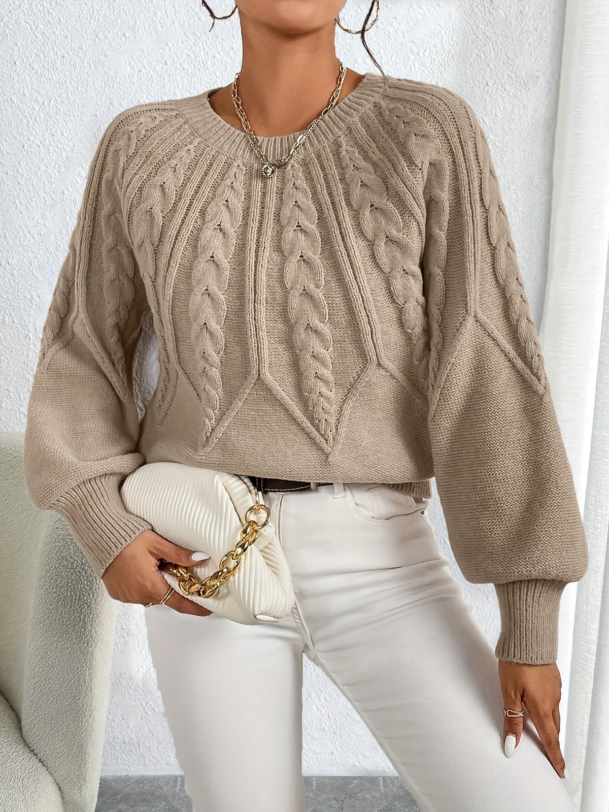 Twisted Knit Winter Jumper, Khaki