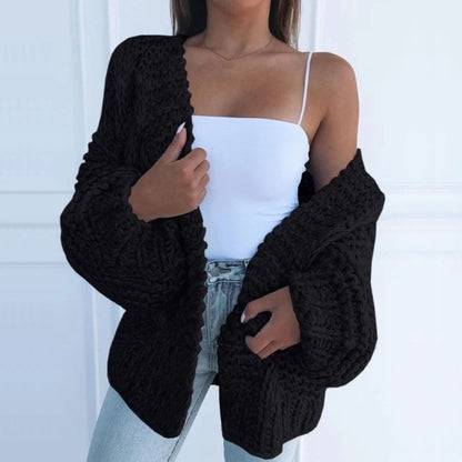 Chunky Knit Winter Cardigan, Black (2)
