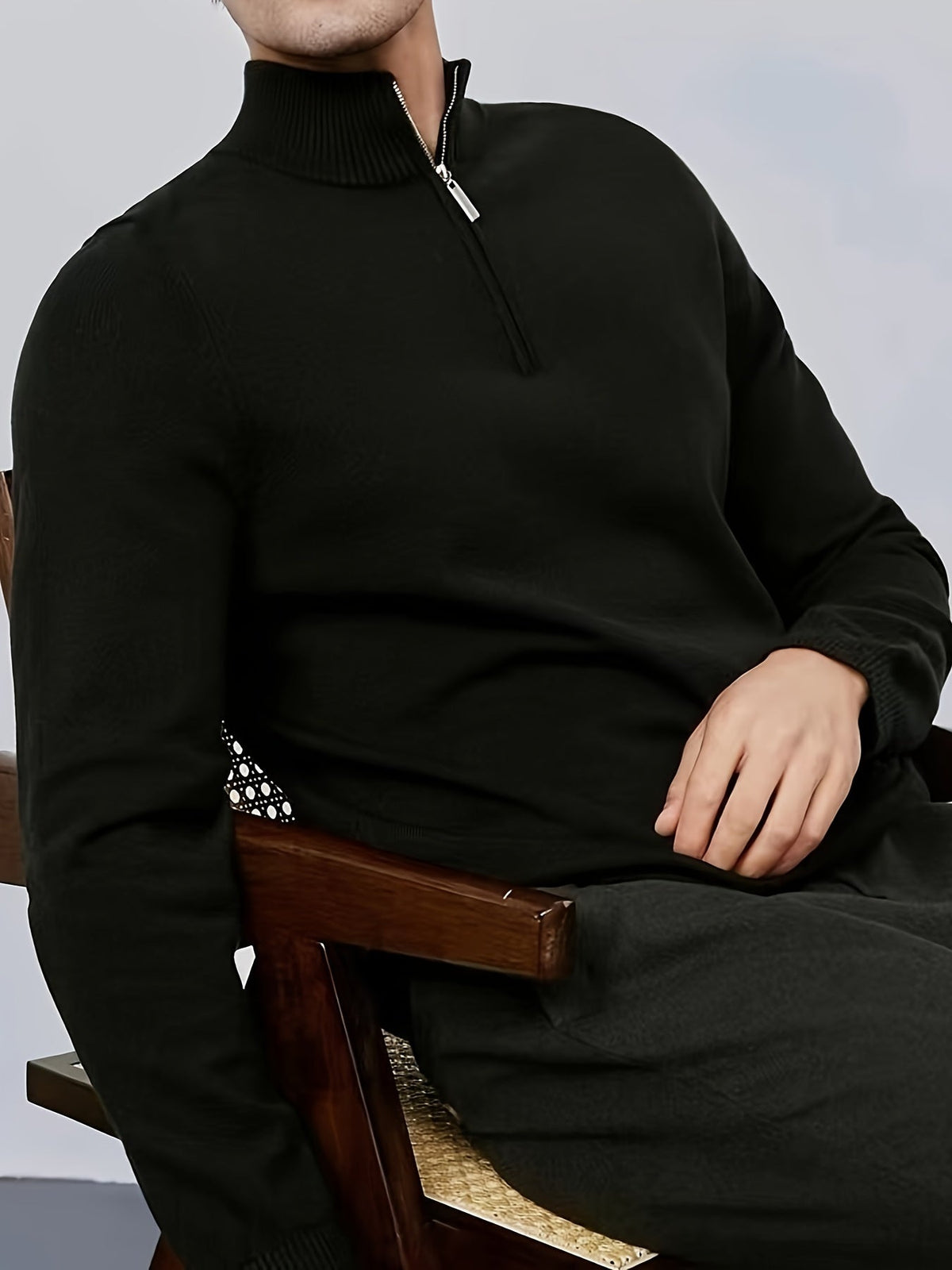 Fitted Zip Neck Jumper, Black (2)