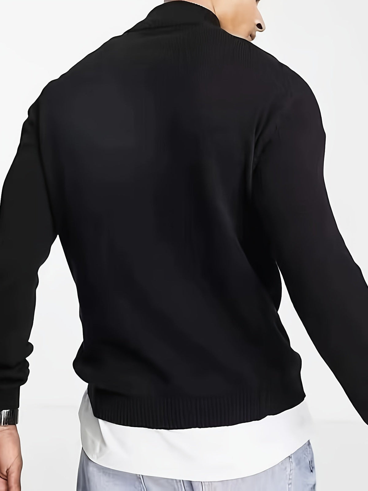 Fitted Zip Neck Jumper, Black (2)