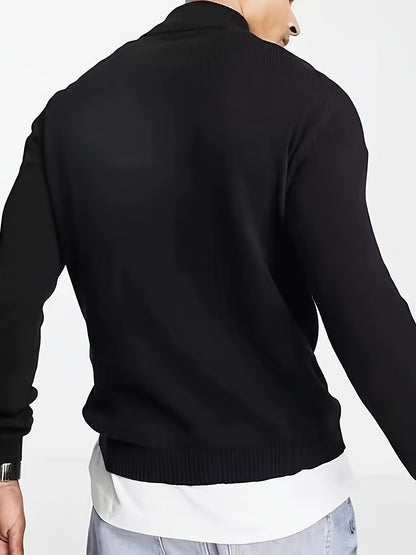 Fitted Zip Neck Jumper, Black (2)