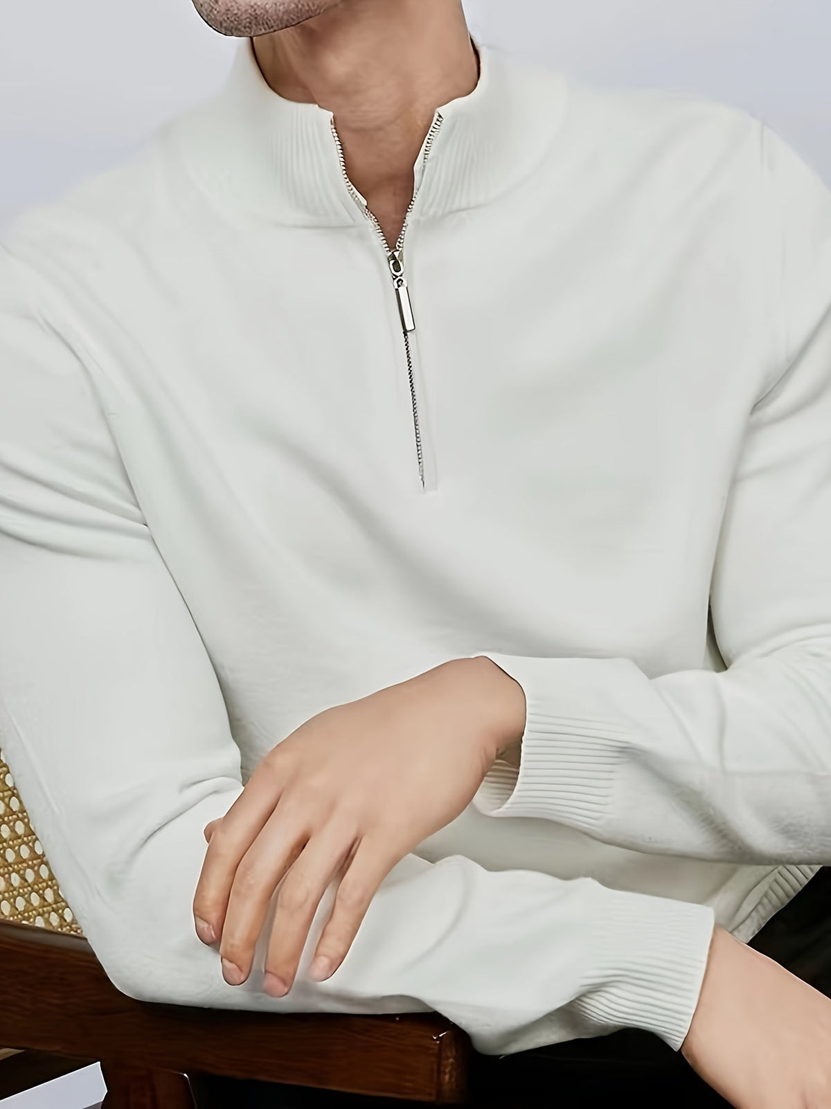 Fitted Zip Neck Jumper, Black (2)