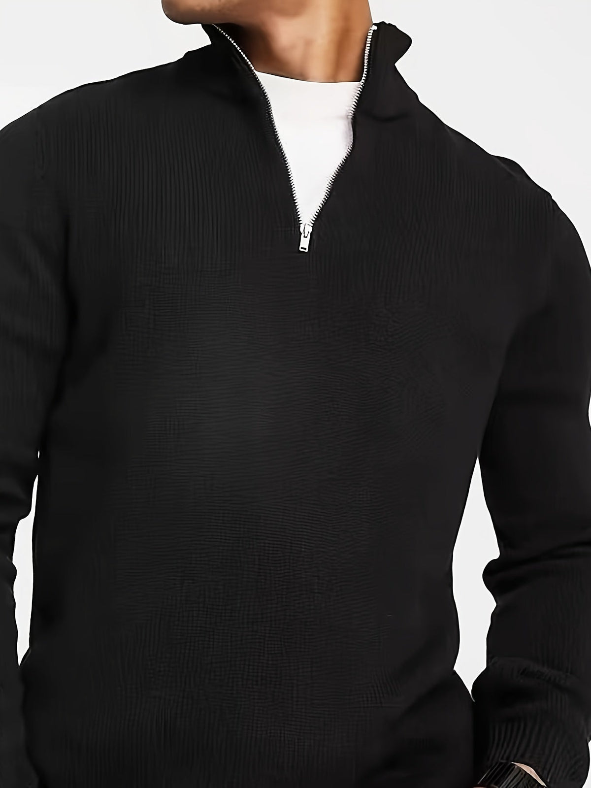 Fitted Zip Neck Jumper, Black (2)