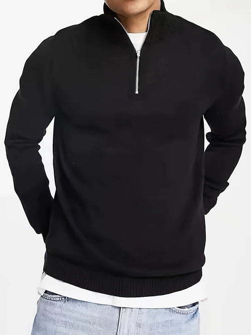 Fitted Zip Neck Jumper, Black (2)