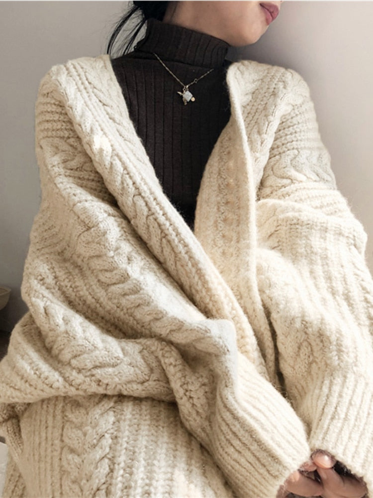 Chunky Knit Winter Cardigan, Dark Grey