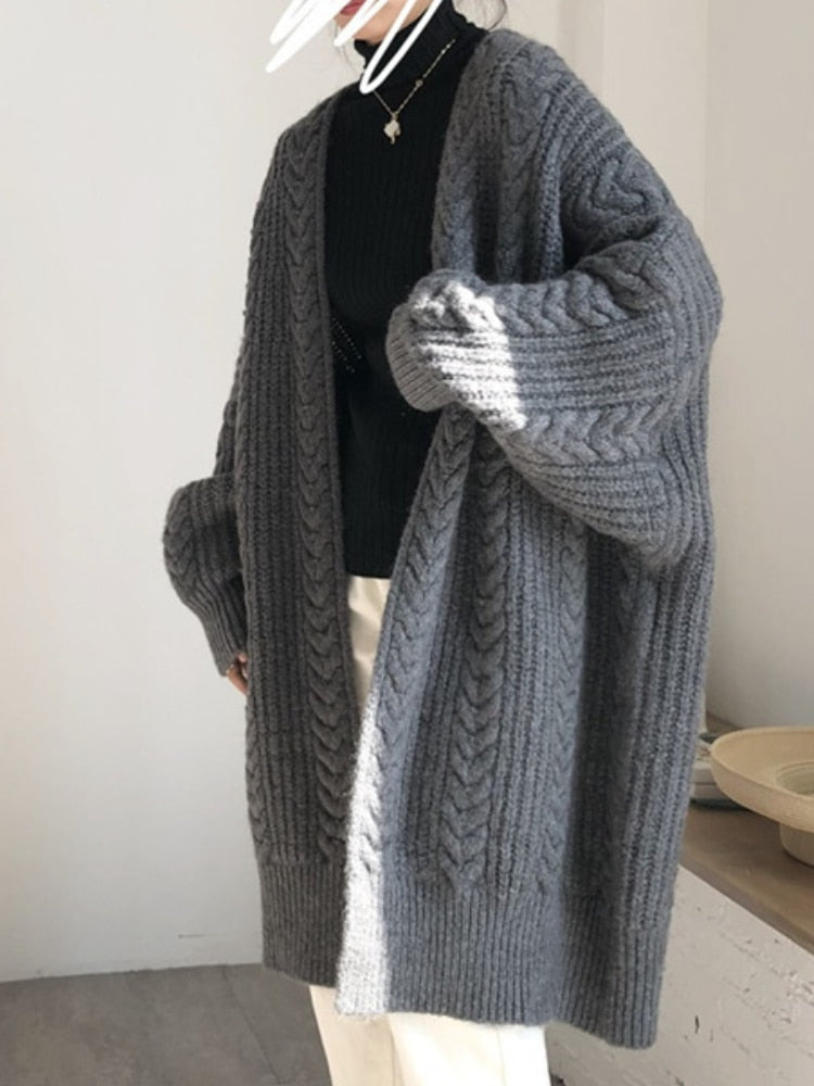 Chunky Knit Winter Cardigan, Dark Grey