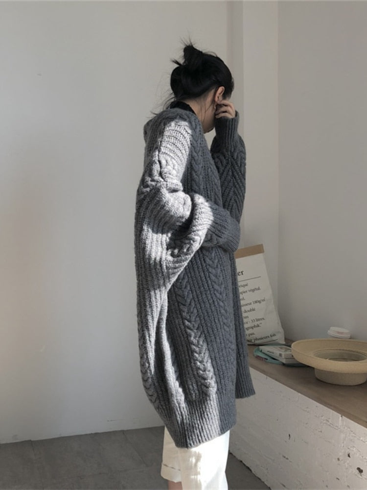 Chunky Knit Winter Cardigan, Dark Grey