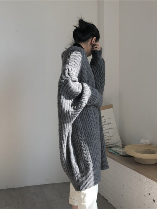 Chunky Knit Winter Cardigan, Dark Grey