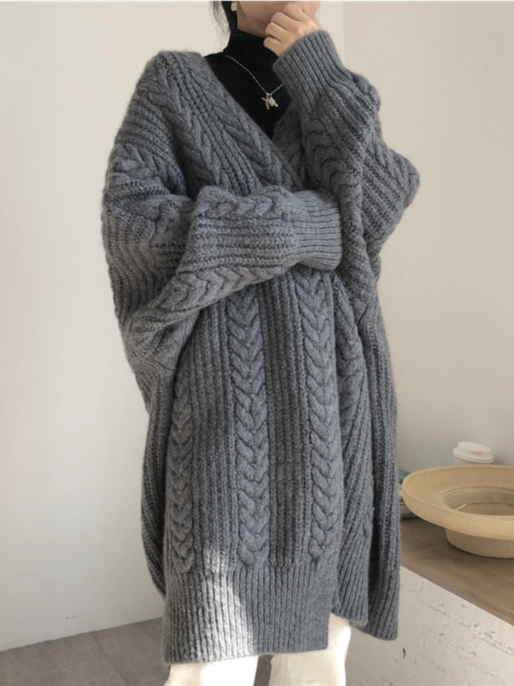 Chunky Knit Winter Cardigan, Dark Grey