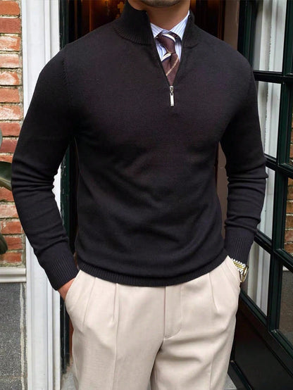 Fitted Zip Neck Jumper, Black