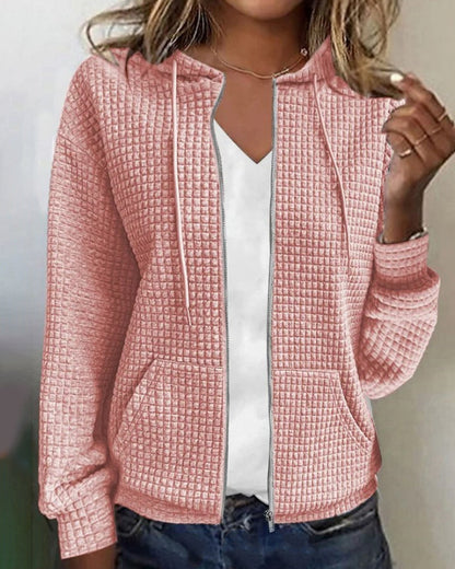 Textured Zip-Up Hooded Cardigan