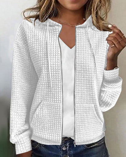 Textured Zip-Up Hooded Cardigan