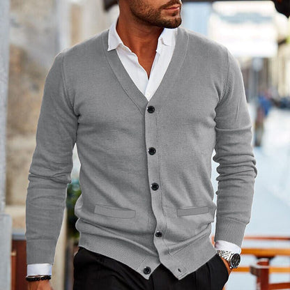 Fitted Buttoned V-Neck Cardigan