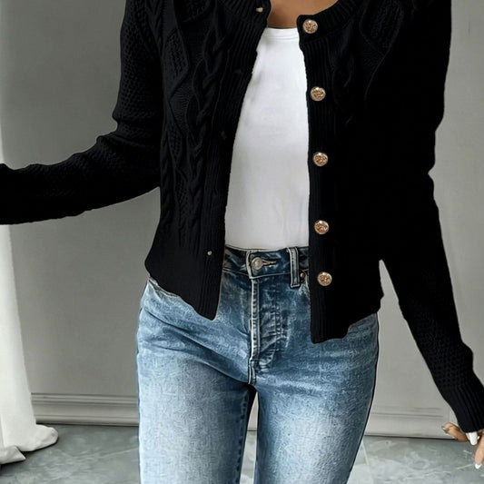 Twisted Knit Winter Cardigan, Black (2)