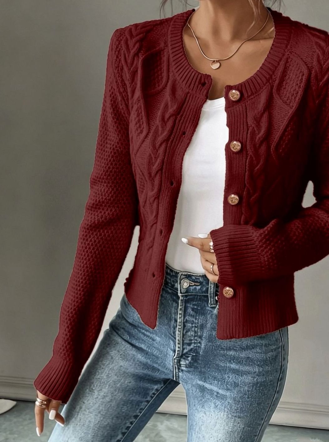 Twisted Knit Winter Cardigan, Black (2)