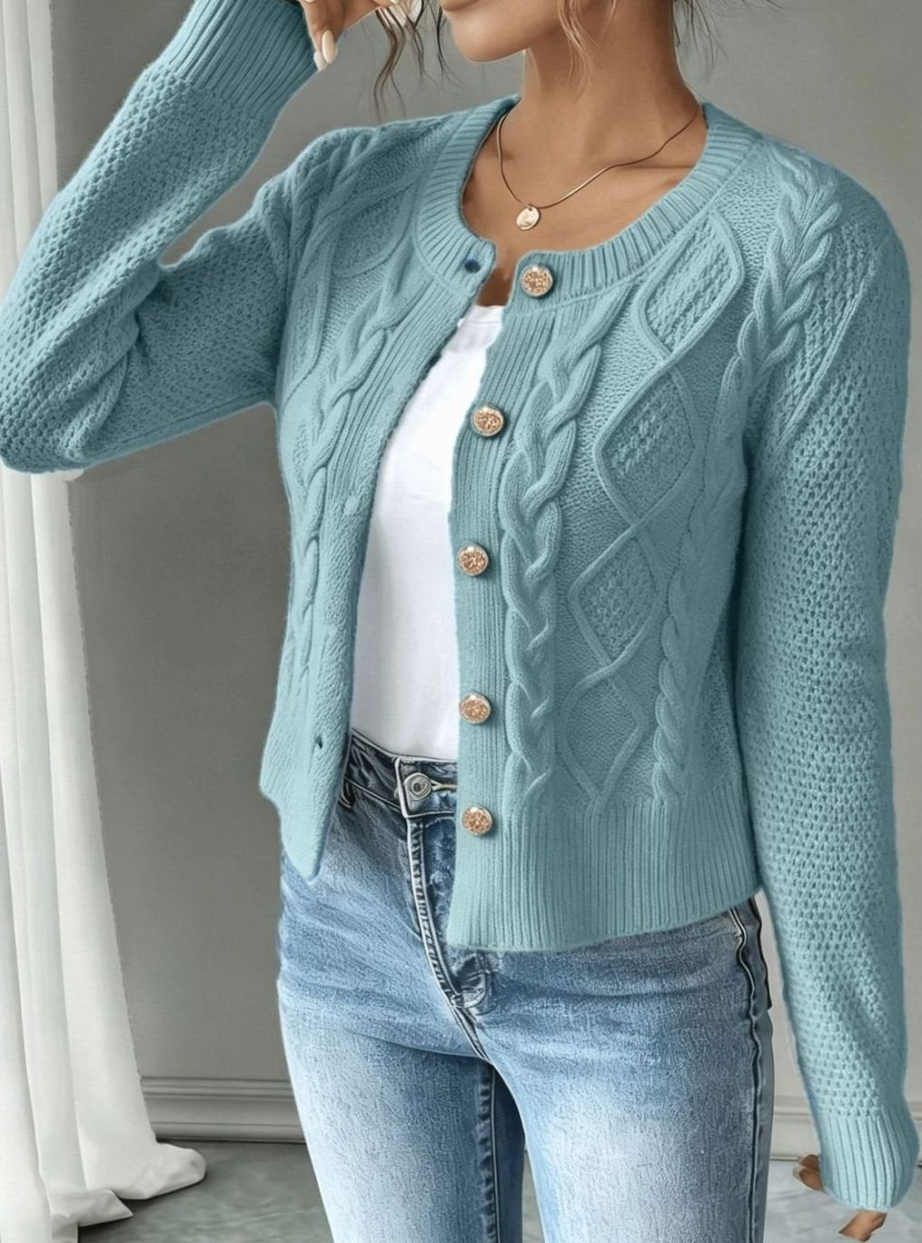 Twisted Knit Winter Cardigan, Black (2)