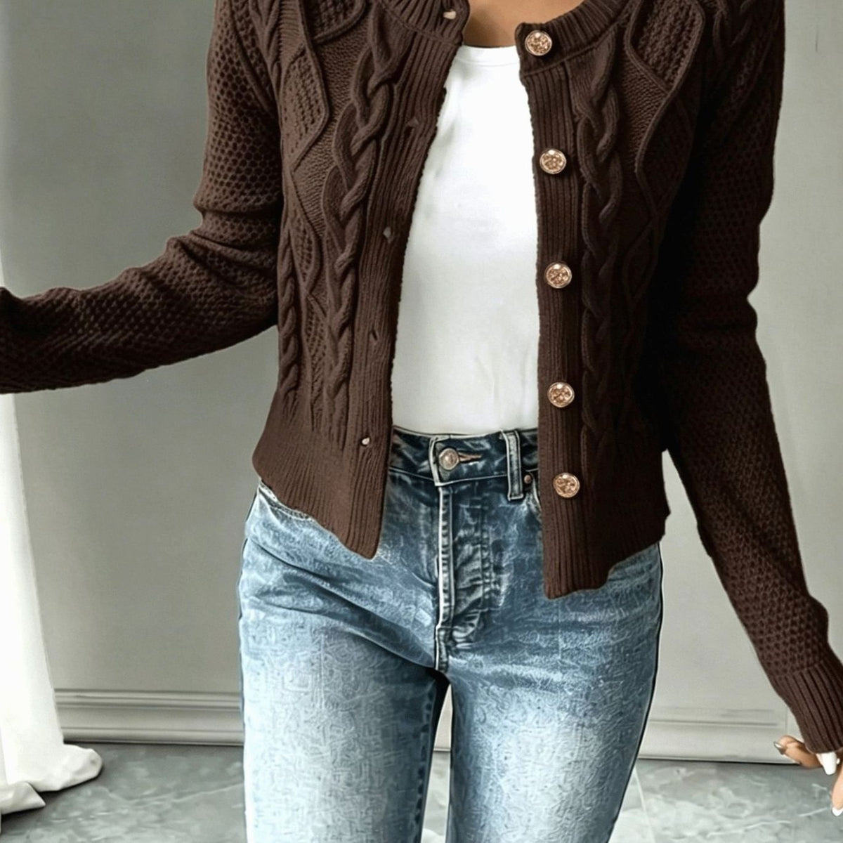 Twisted Knit Winter Cardigan, Black (2)