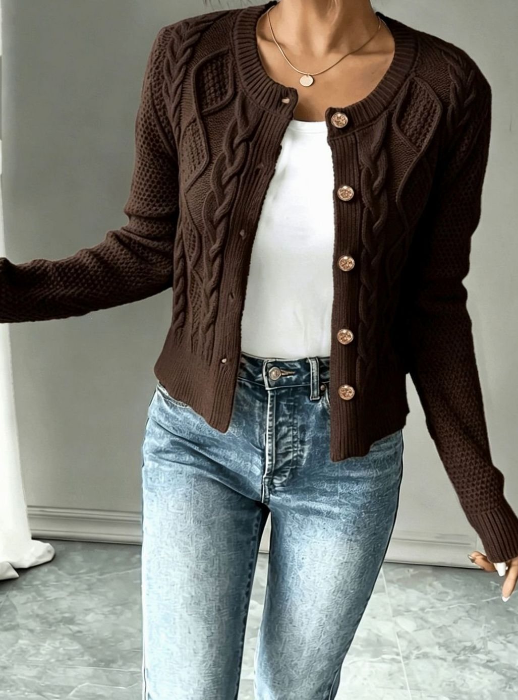 Twisted Knit Winter Cardigan, Black (2)