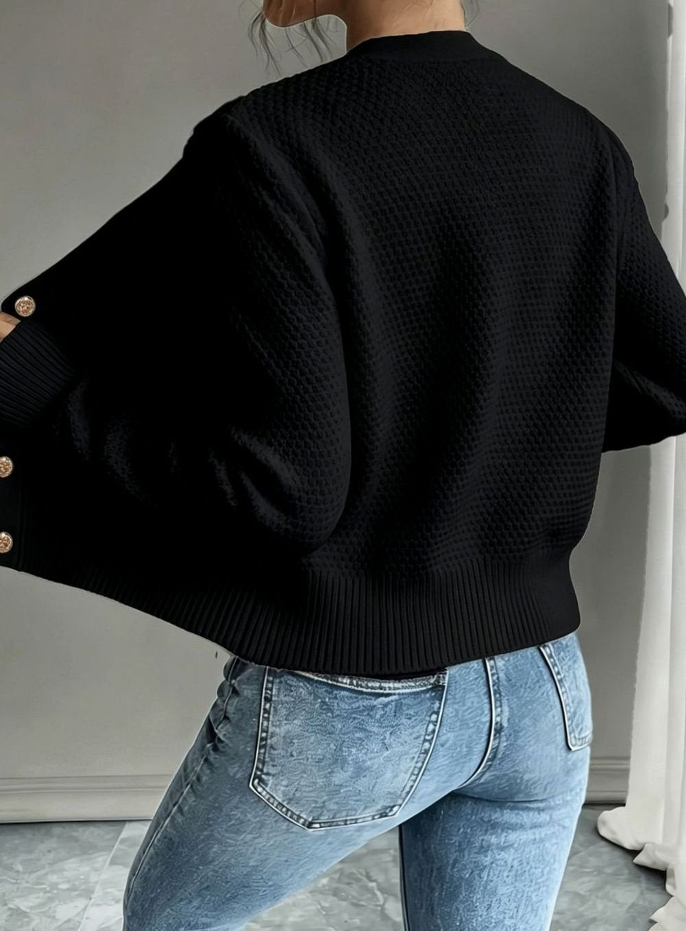 Twisted Knit Winter Cardigan, Black (2)