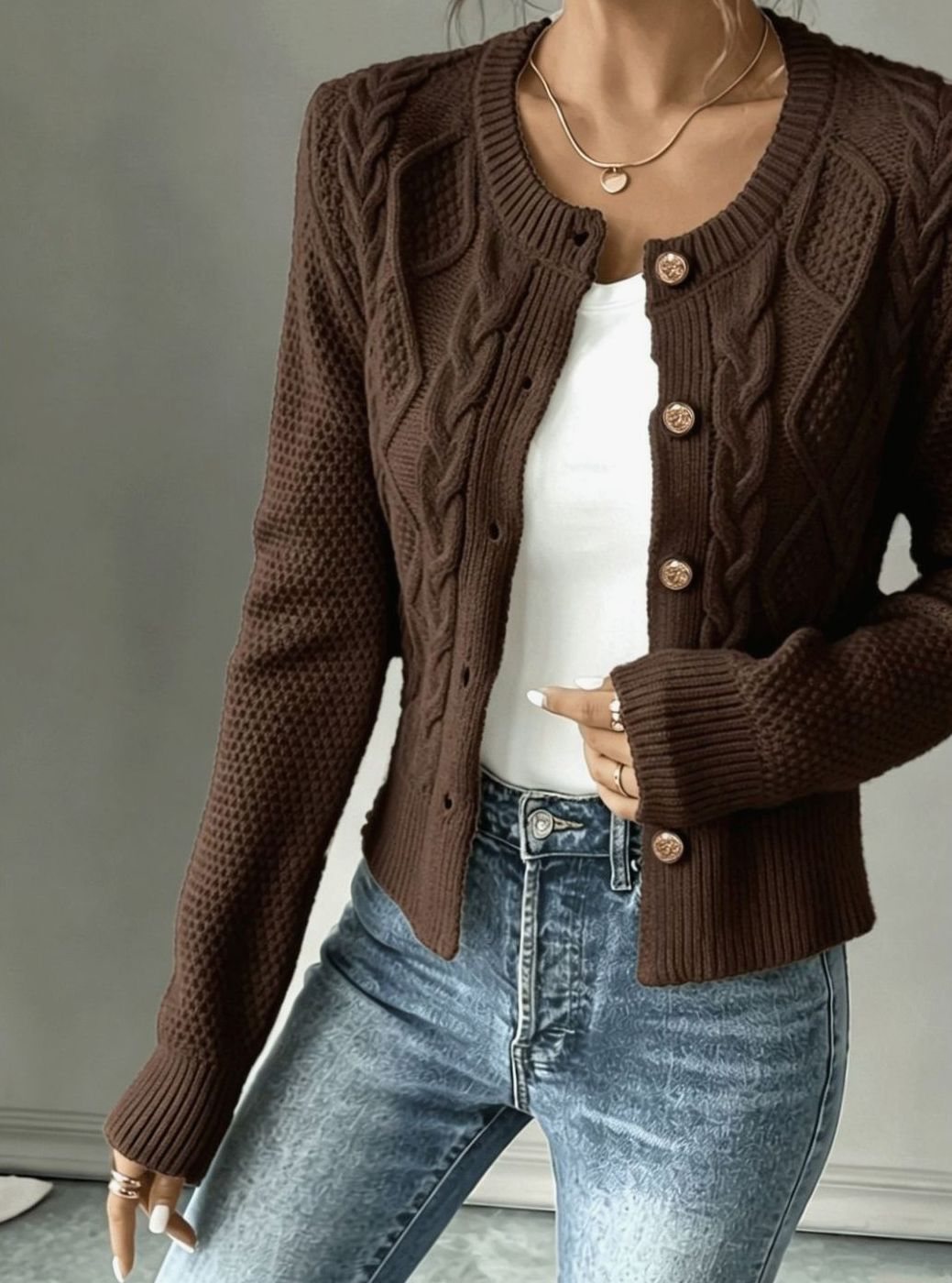 Twisted Knit Winter Cardigan, Black (2)