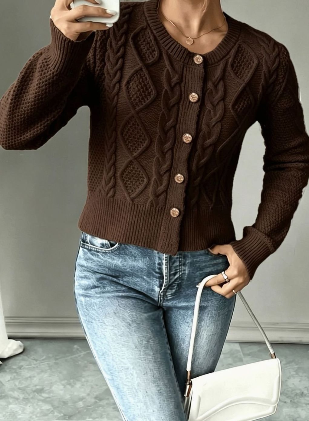 Twisted Knit Winter Cardigan, Black (2)