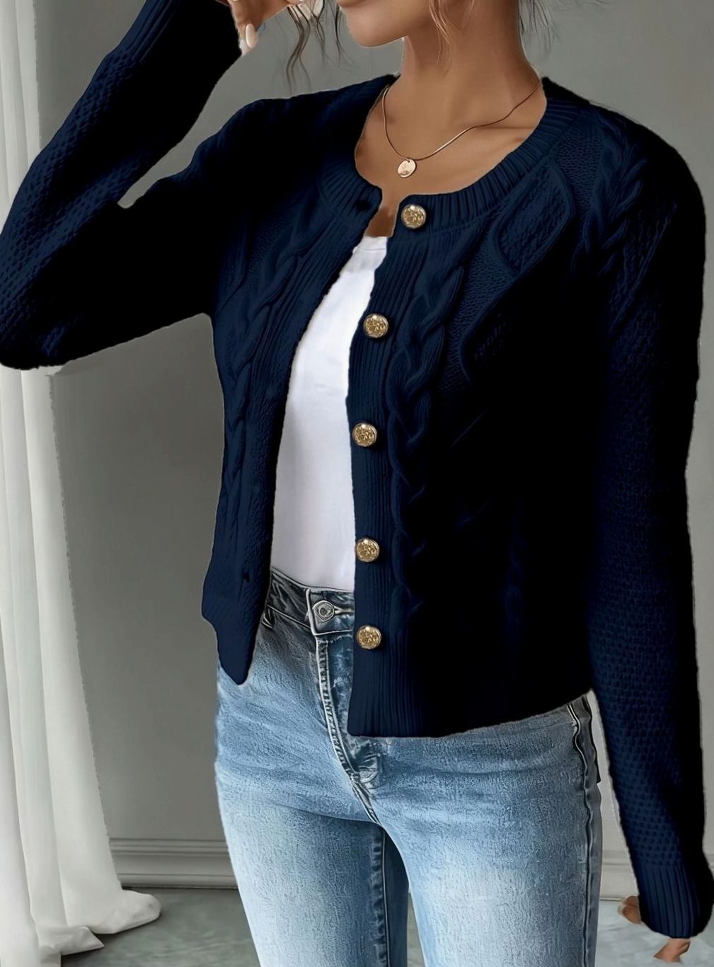 Twisted Knit Winter Cardigan, Black (2)