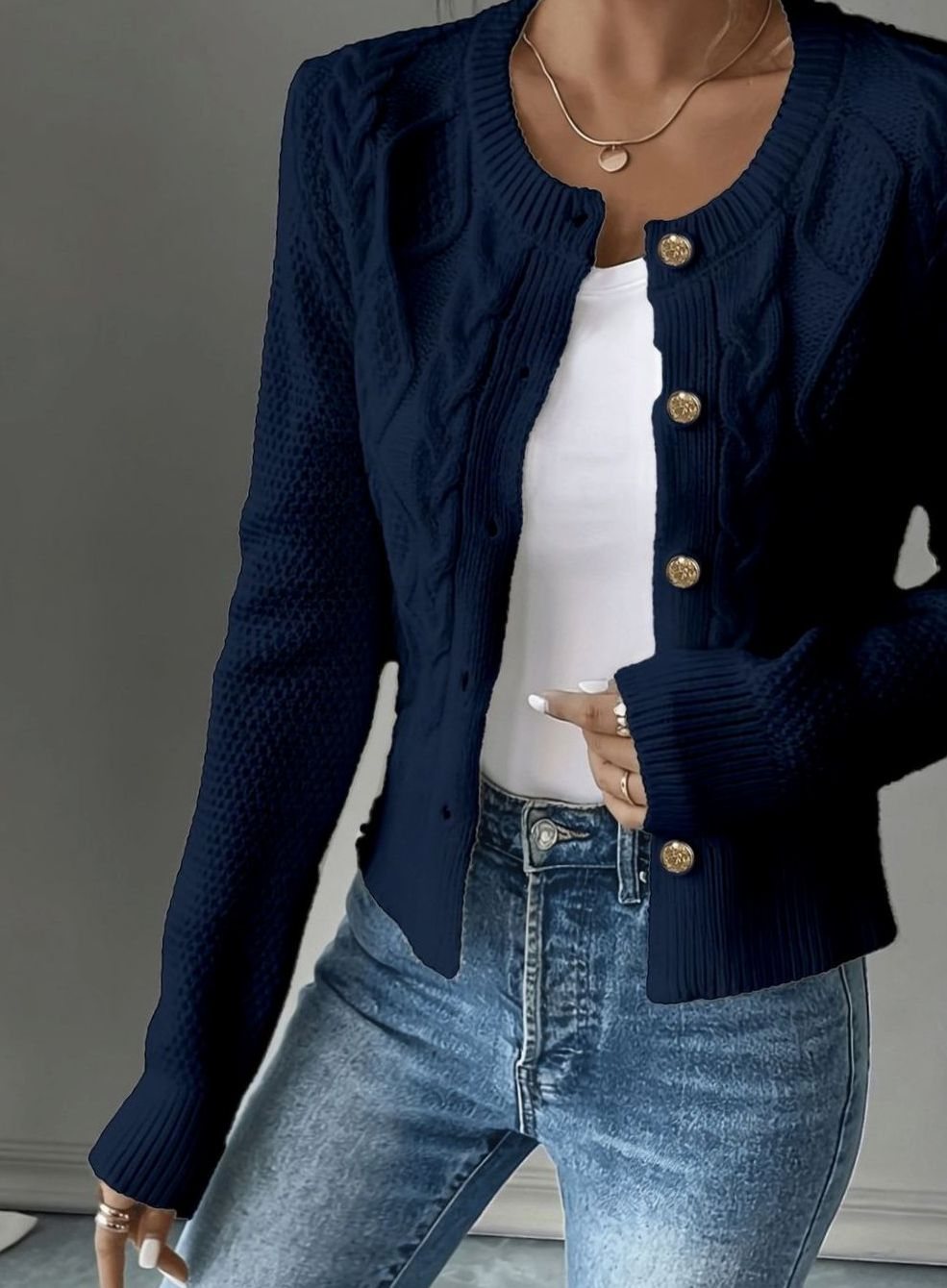 Twisted Knit Winter Cardigan, Black (2)