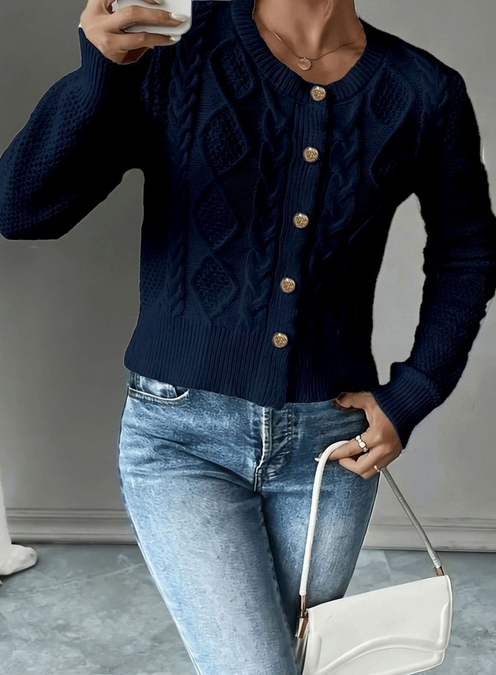 Twisted Knit Winter Cardigan, Black (2)