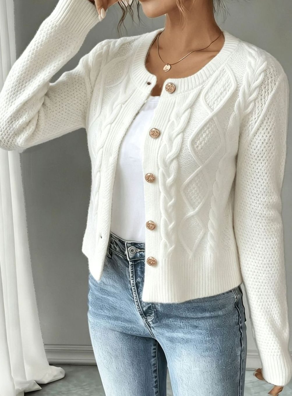 Twisted Knit Winter Cardigan, Black (2)